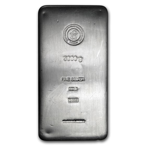 5,000 gram Silver Bar - Heimerle & Meule (Cast, Scruffy) 5,000 gram Silver Bar - Heimerle & Meule (Cast, Scruffy)